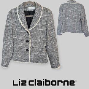 Liz Claiborne Tweed Long Sleeve Blazer Business Casual  Jacket Womens Medium